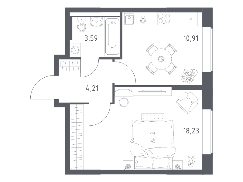 1 ккв 36,9 м²