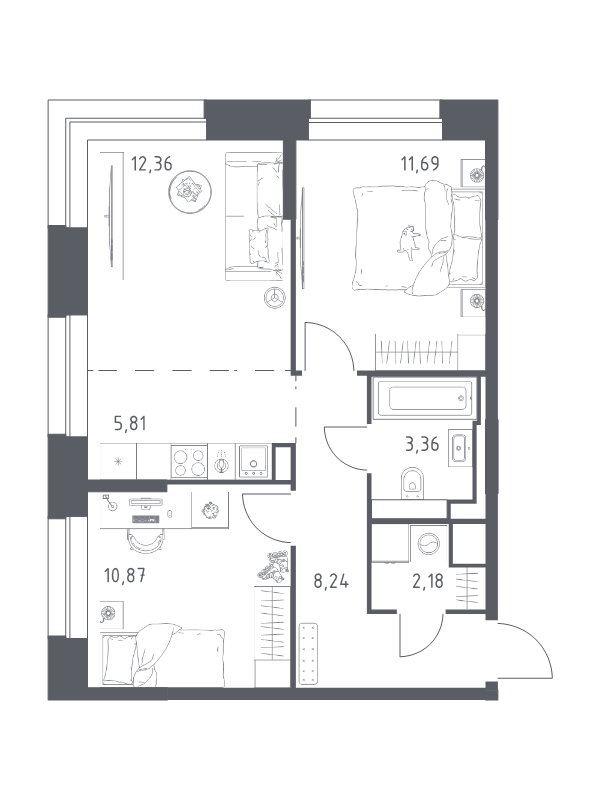 3 ккв (Евро) 54,5 м²