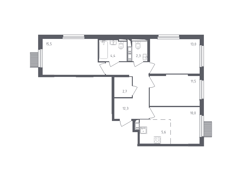 4 ккв (Евро) 75,7 м²