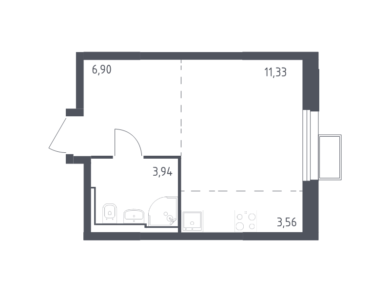 Студия 25,6 м²