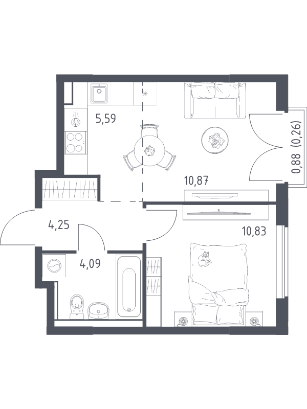2 ккв (Евро) 35,9 м²