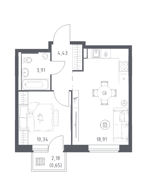 2 ккв (Евро) 38,2 м²