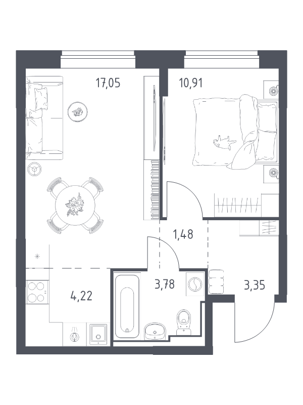 2 ккв (Евро) 40,8 м²