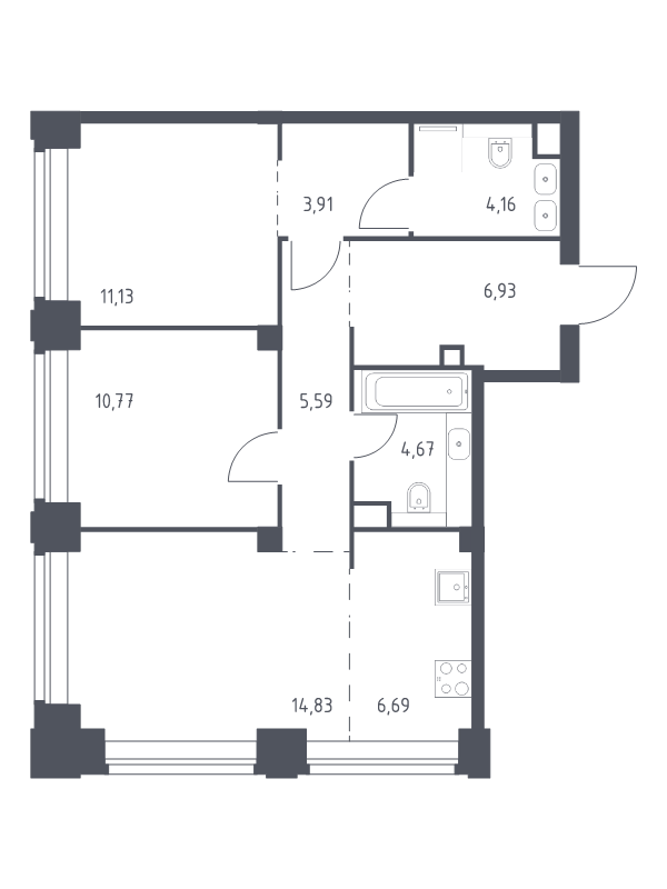 3 ккв (Евро) 68,7 м²