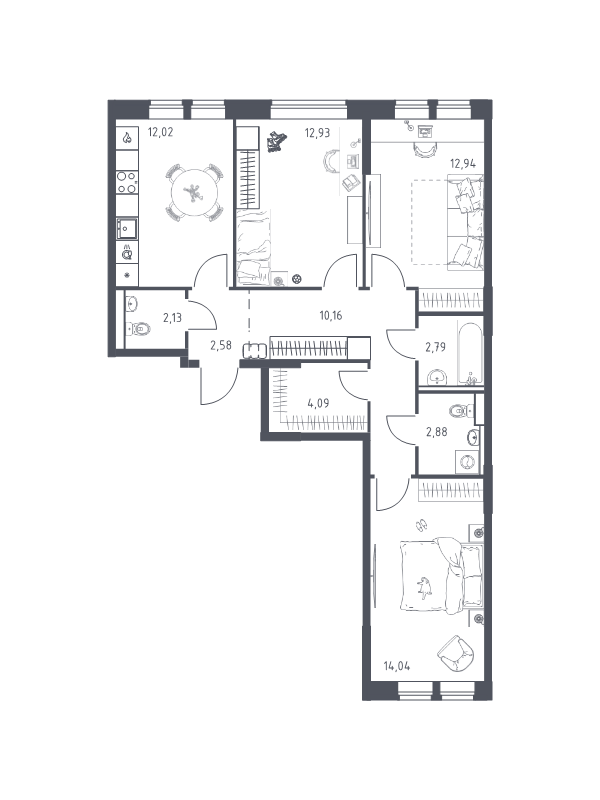 3 ккв 76,6 м²