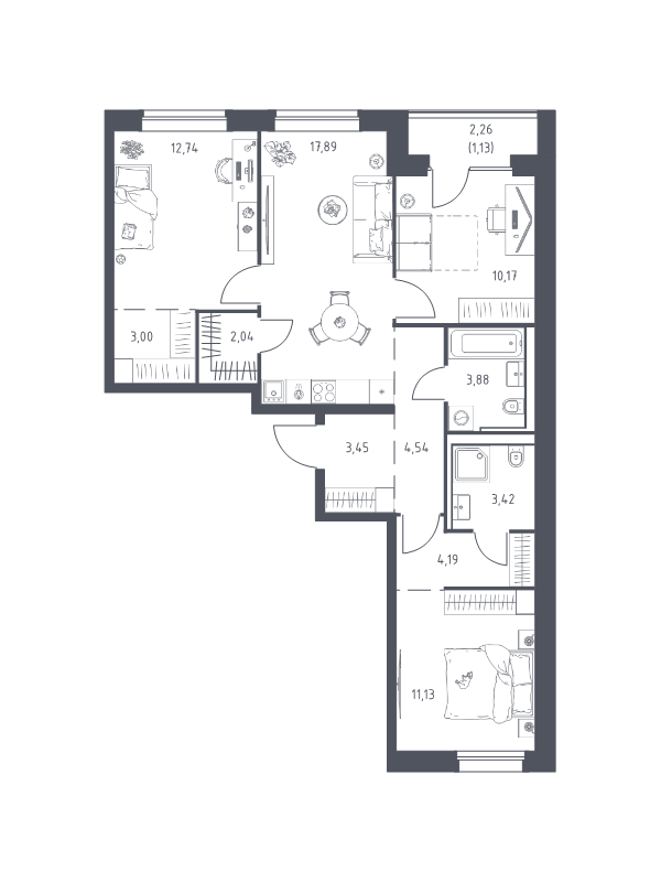 4 ккв (Евро) 77,6 м²