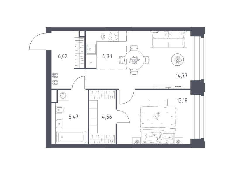 2 ккв (Евро) 48,9 м²