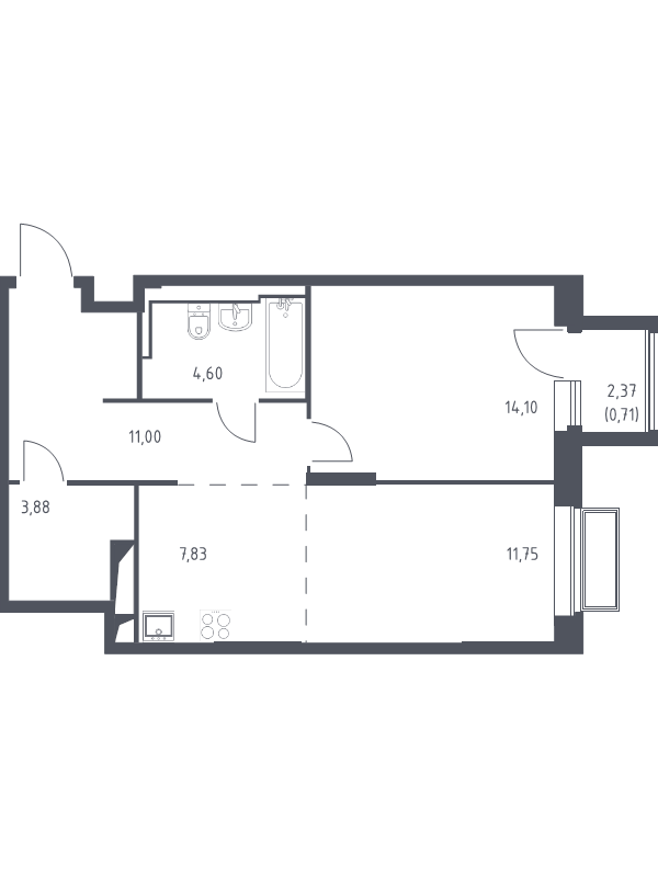 2 ккв (Евро) 53,9 м²