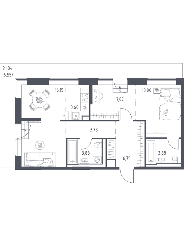 2 ккв (Евро) 61,6 м²
