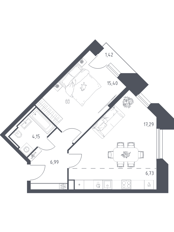 2 ккв (Евро) 52 м²
