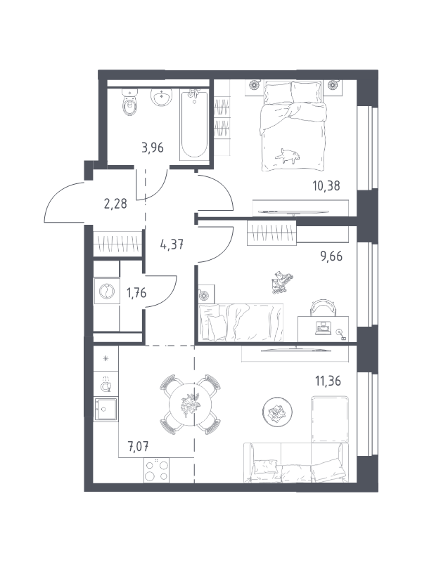 3 ккв (Евро) 50,8 м²