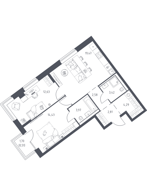 3 ккв (Евро) 64,1 м²