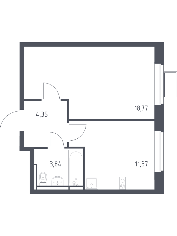 1 ккв 38,3 м²