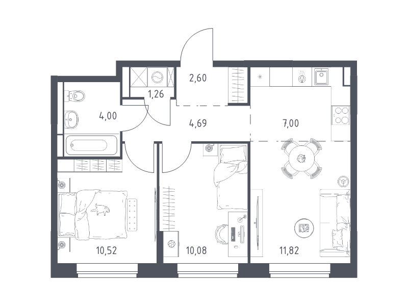 3 ккв (Евро) 52 м²