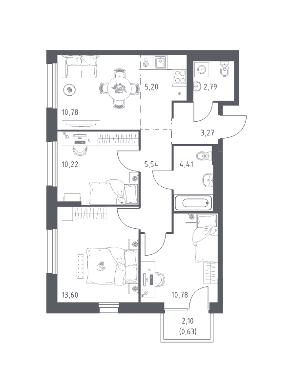 4 ккв (Евро) 67,2 м²