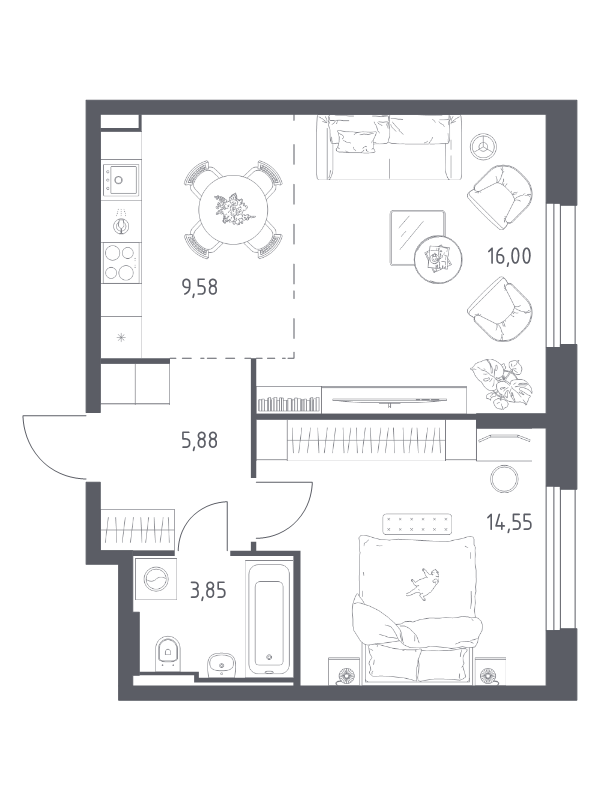 2 ккв (Евро) 49,9 м²