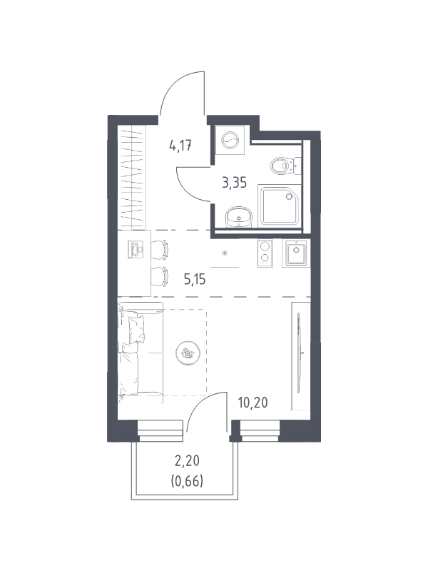 Студия 23,5 м²