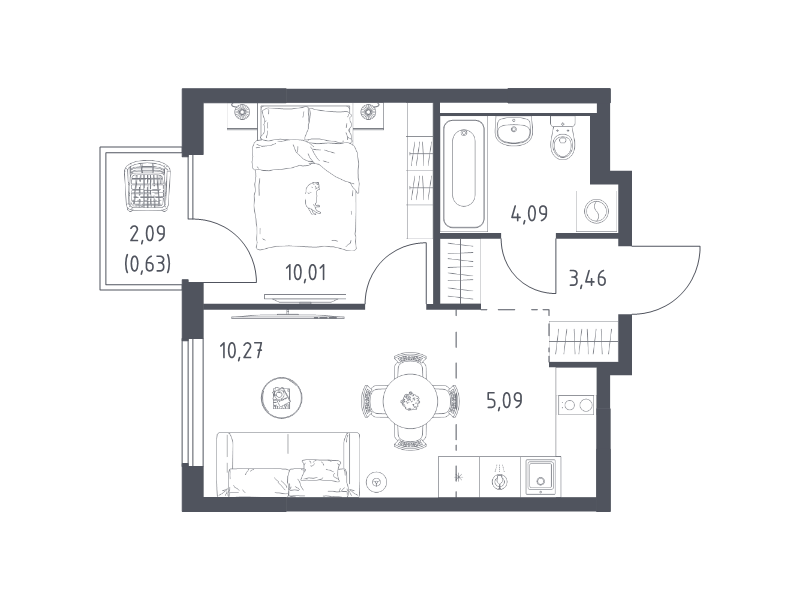2 ккв (Евро) 33,6 м²
