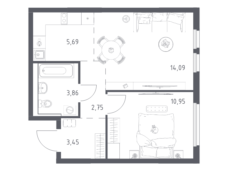 2 ккв (Евро) 40,8 м²