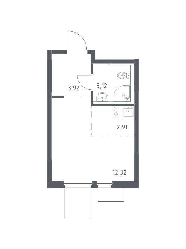 Студия 22,3 м²