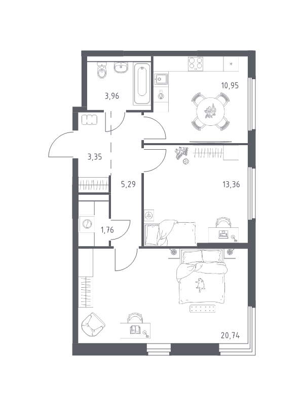 2 ккв 59,4 м²