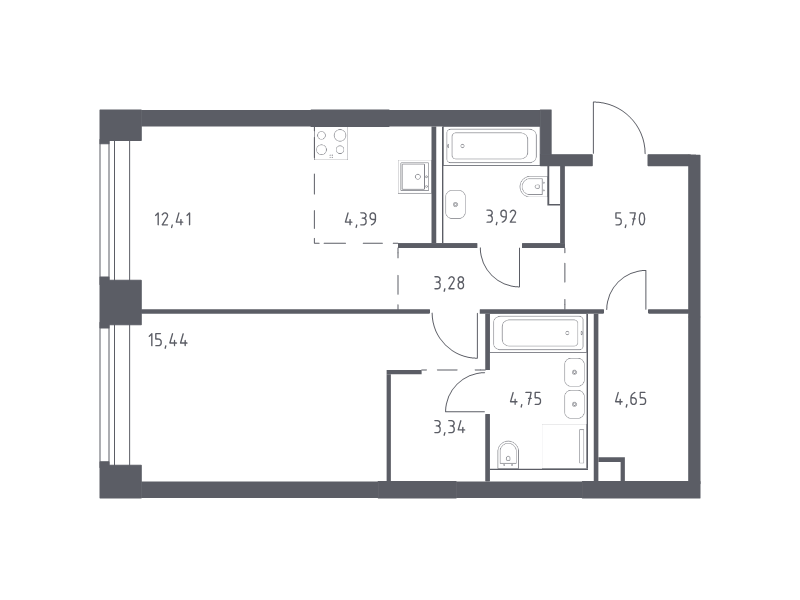2 ккв (Евро) 57,9 м²