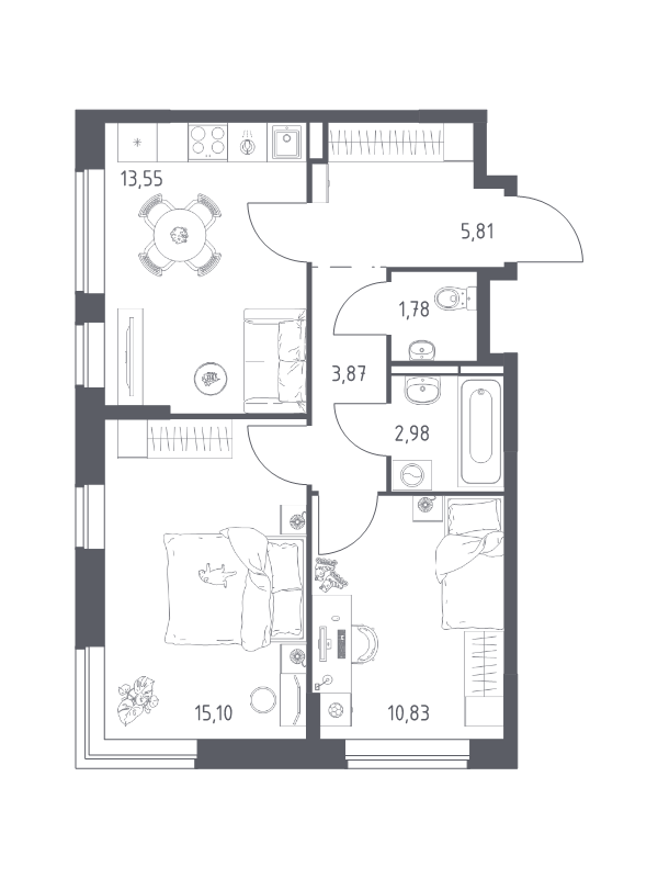 2 ккв 53,9 м²