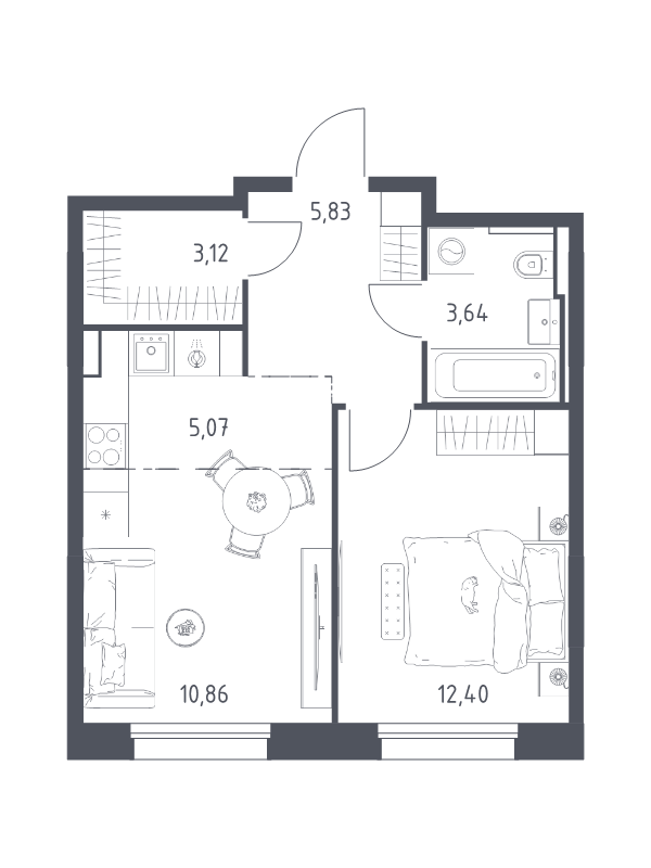 2 ккв (Евро) 40,9 м²