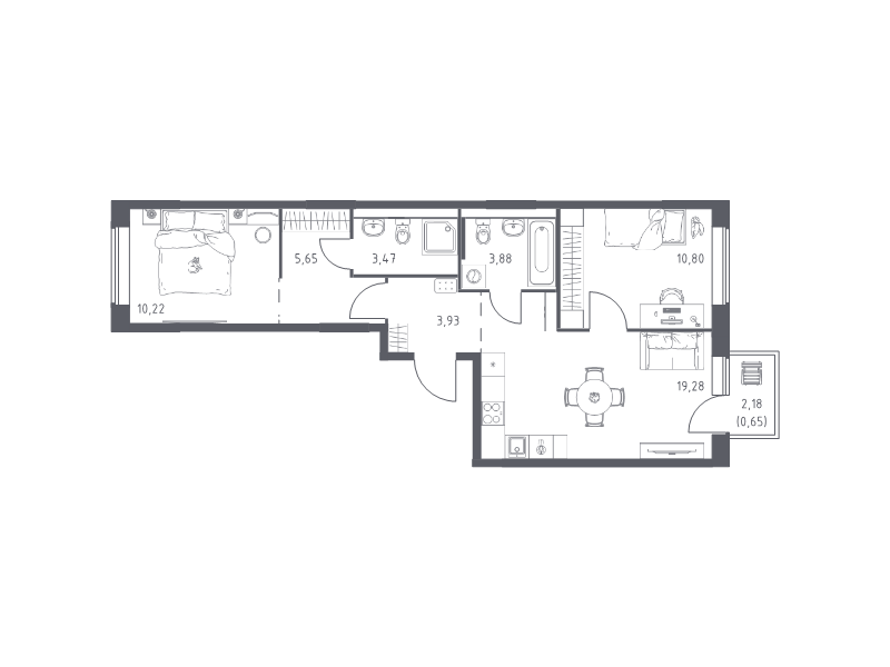 3 ккв (Евро) 57,9 м²