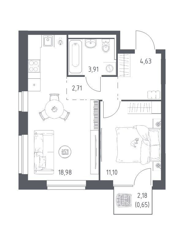 2 ккв (Евро) 42 м²