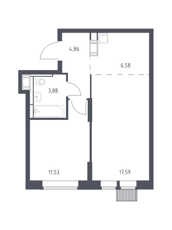 2 ккв (Евро) 44,4 м²