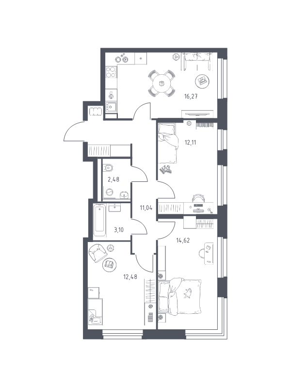 4 ккв (Евро) 72,1 м²