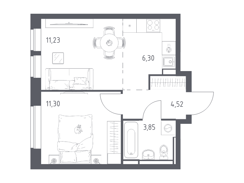 2 ккв (Евро) 37,2 м²