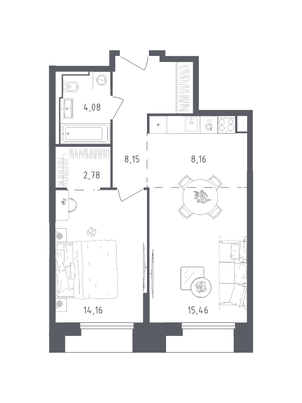 2 ккв (Евро) 52,8 м²