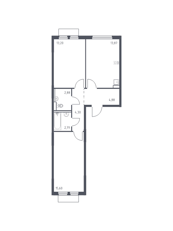 2 ккв 57,5 м²