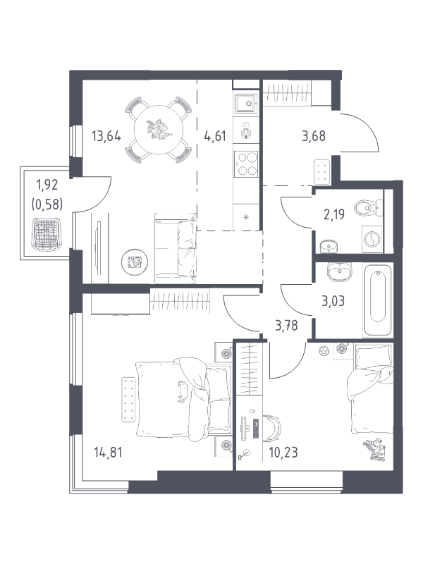 3 ккв (Евро) 56,6 м²