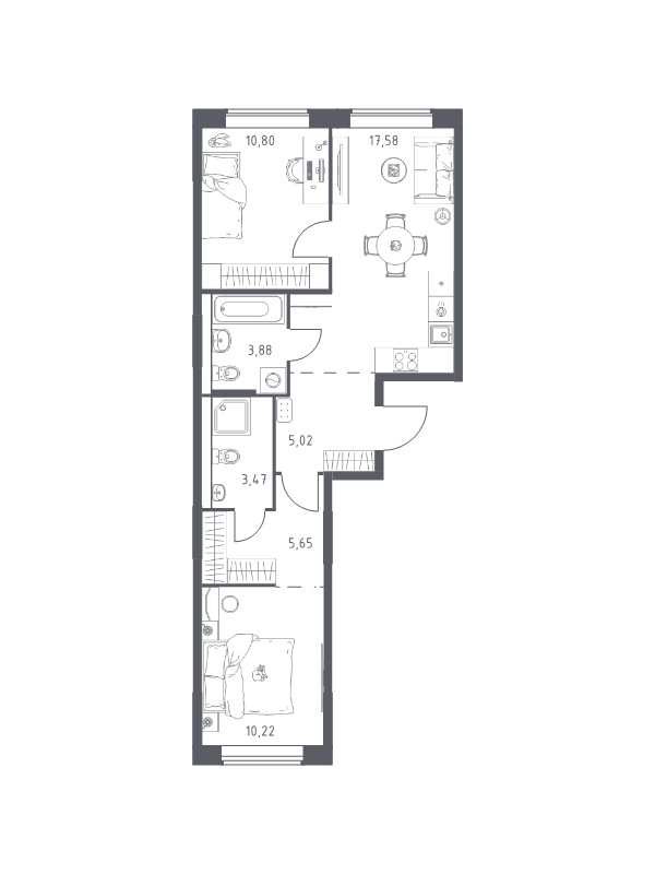 3 ккв (Евро) 56,6 м²
