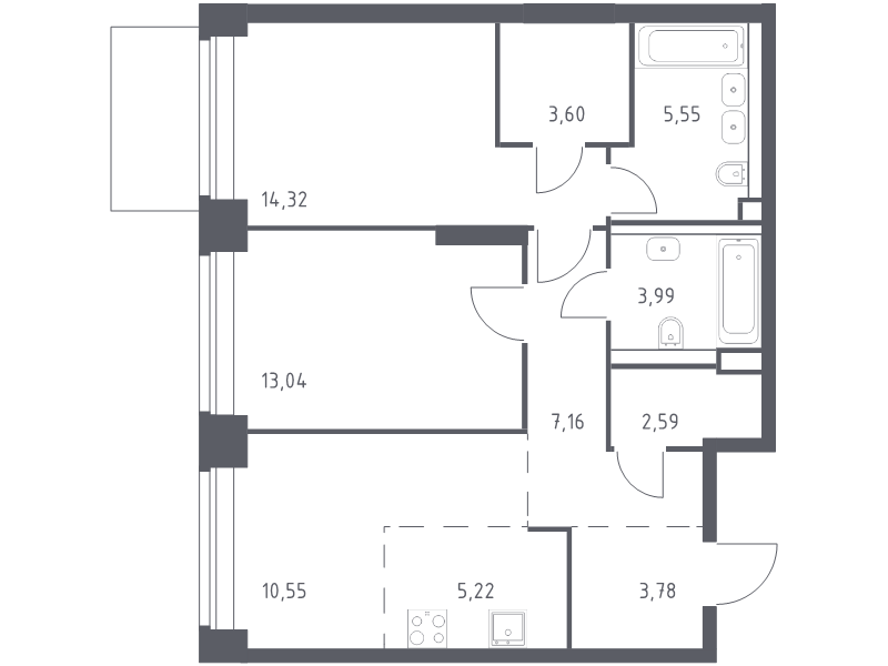 3 ккв (Евро) 69,8 м²