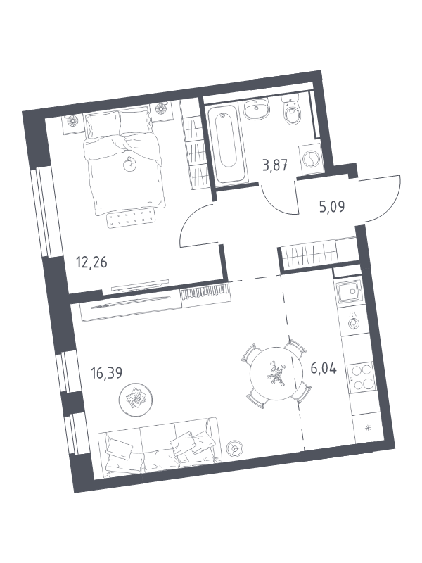 2 ккв (Евро) 43,7 м²