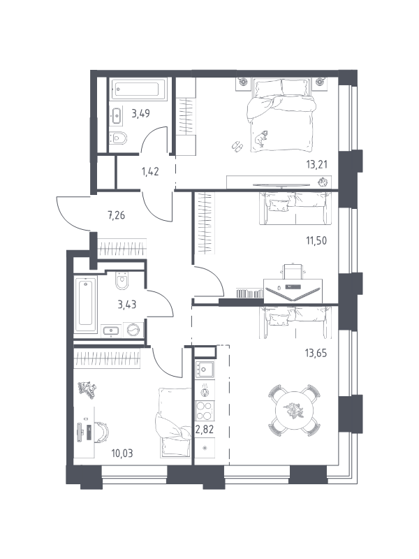 4 ккв (Евро) 66,8 м²