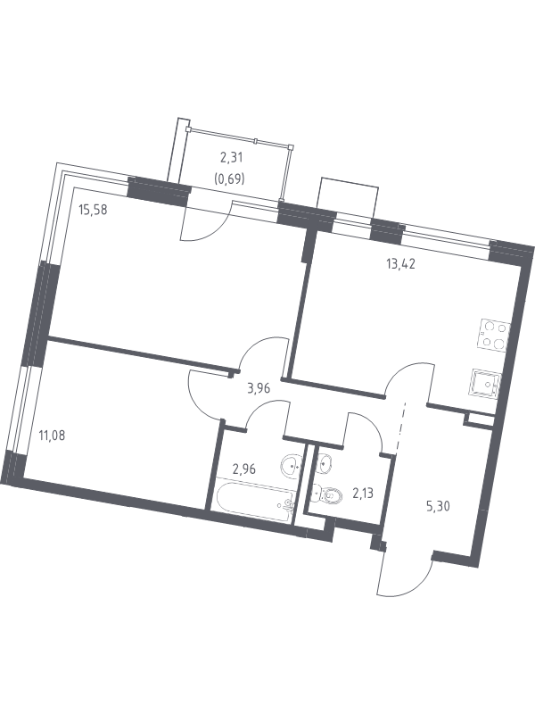 2 ккв 55,1 м²