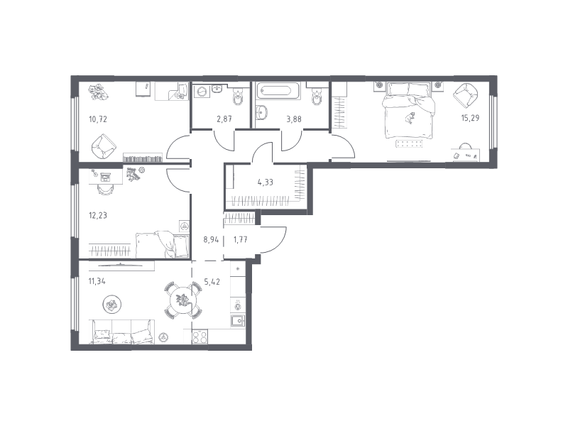 4 ккв (Евро) 76,8 м²