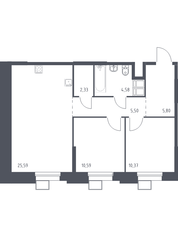 3 ккв (Евро) 64,9 м²