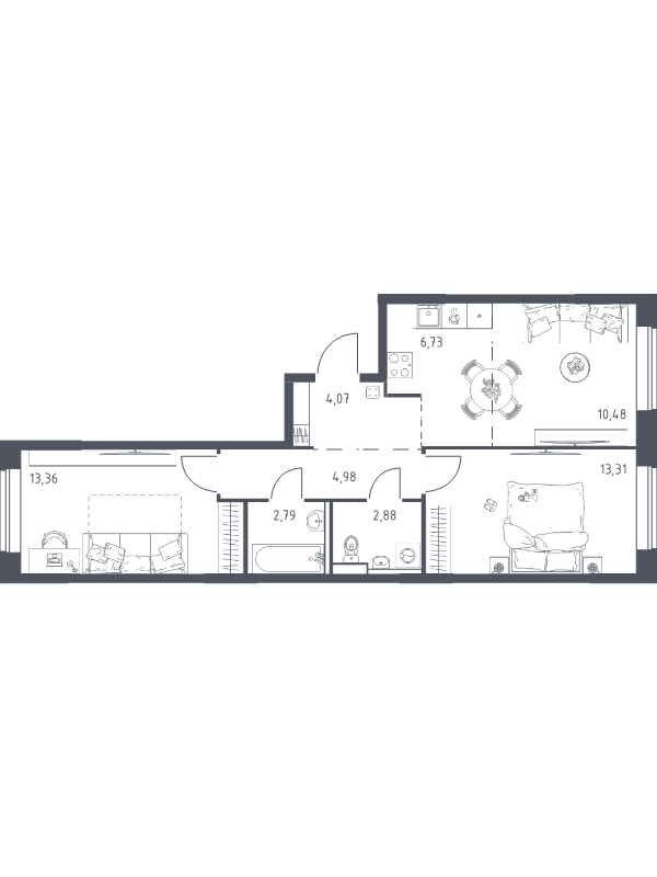 3 ккв (Евро) 58,6 м²