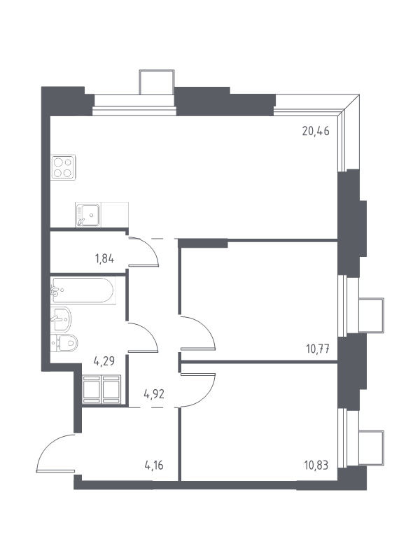 3 ккв (Евро) 57 м²
