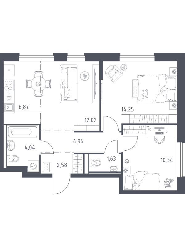 3 ккв (Евро) 56,7 м²
