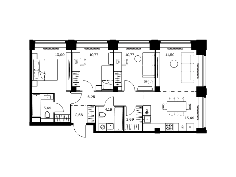 4 ккв (Евро) 79,6 м²
