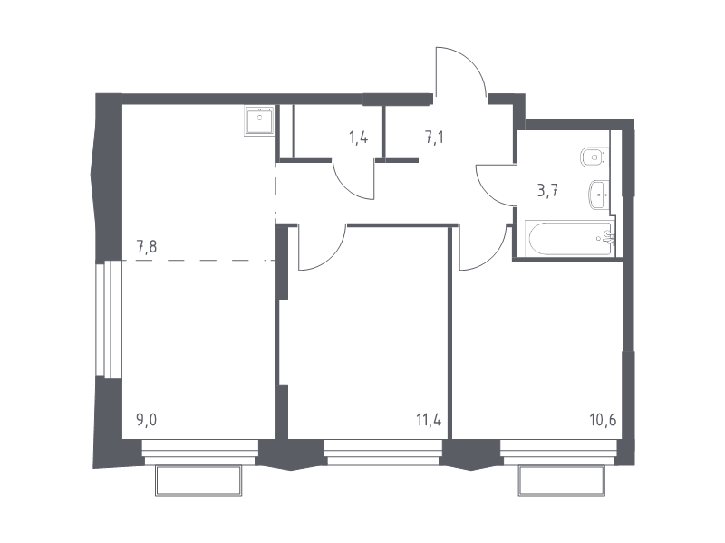 3 ккв (Евро) 51 м²