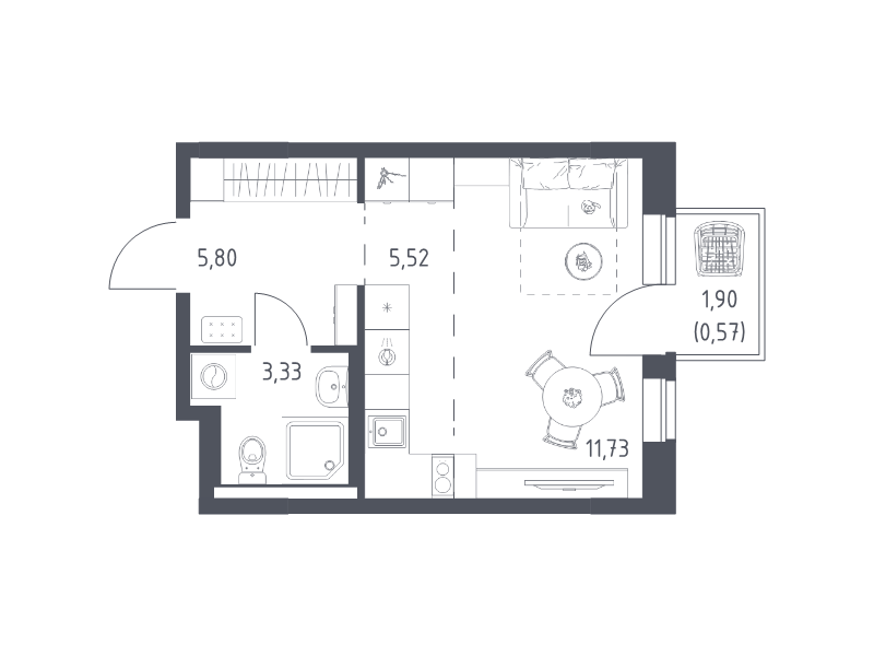 Студия 27 м²