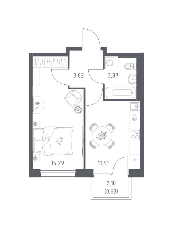 1 ккв 34,9 м²